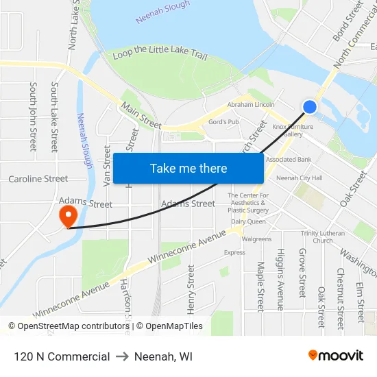 120 N Commercial to Neenah, WI map