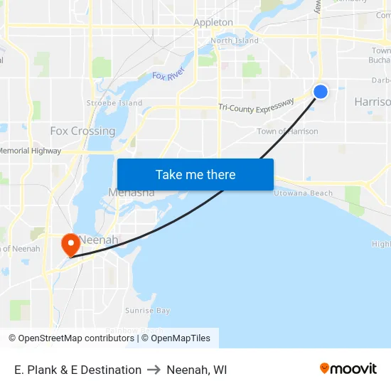 E. Plank & E Destination to Neenah, WI map