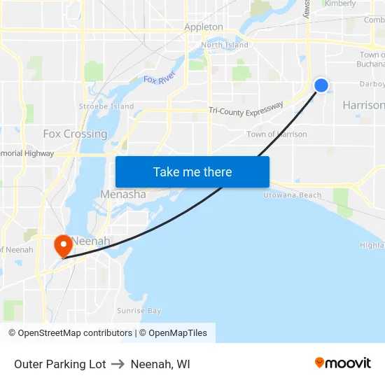 Outer Parking Lot to Neenah, WI map