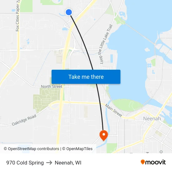 970 Cold Spring to Neenah, WI map