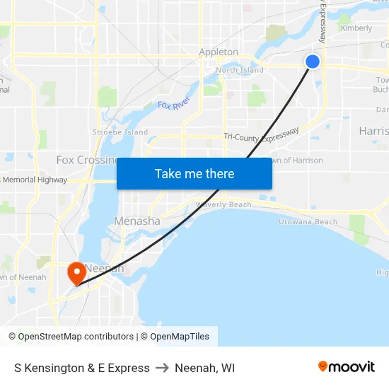 S Kensington & E Express to Neenah, WI map