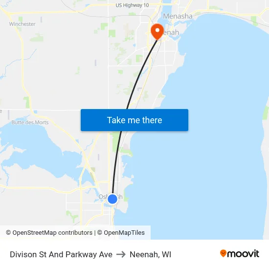 Divison St And Parkway Ave to Neenah, WI map