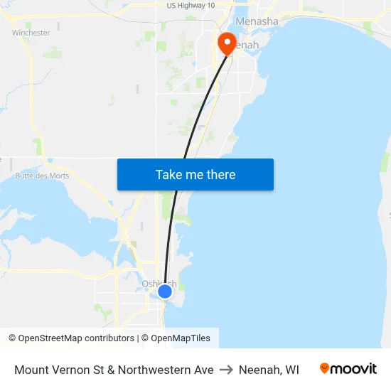 Mount Vernon St & Northwestern Ave to Neenah, WI map