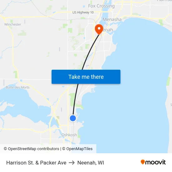 Harrison St. & Packer Ave to Neenah, WI map