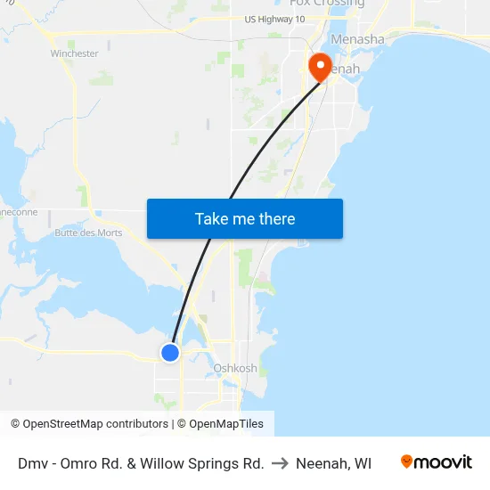 Dmv - Omro Rd. & Willow Springs Rd. to Neenah, WI map