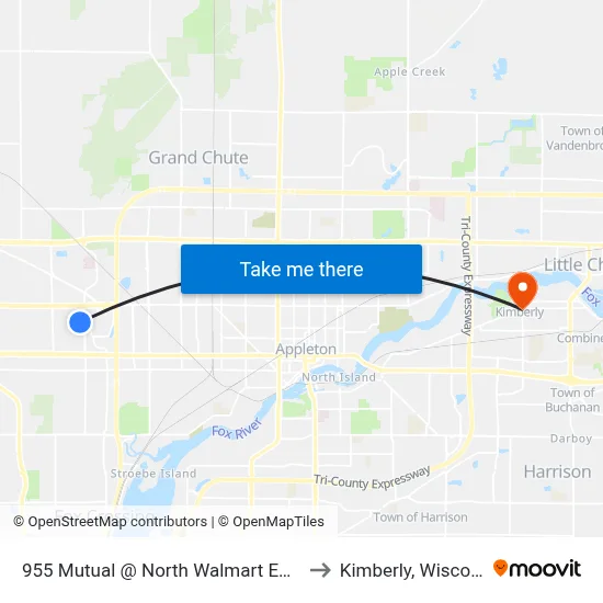 955 Mutual @ North Walmart Entrance to Kimberly, Wisconsin map
