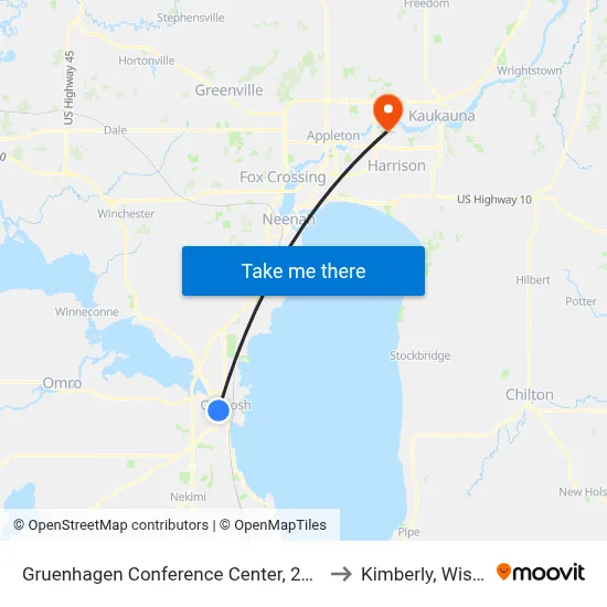 Gruenhagen Conference Center, 208 Osceola St to Kimberly, Wisconsin map