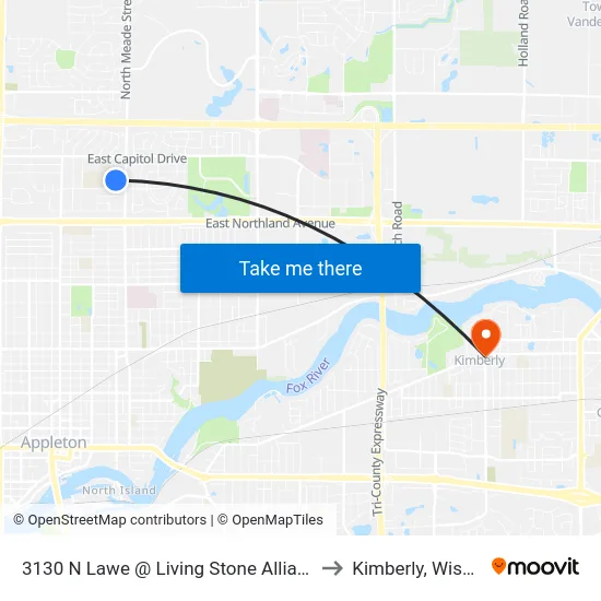 3130 N Lawe @ Living Stone Alliance Church to Kimberly, Wisconsin map