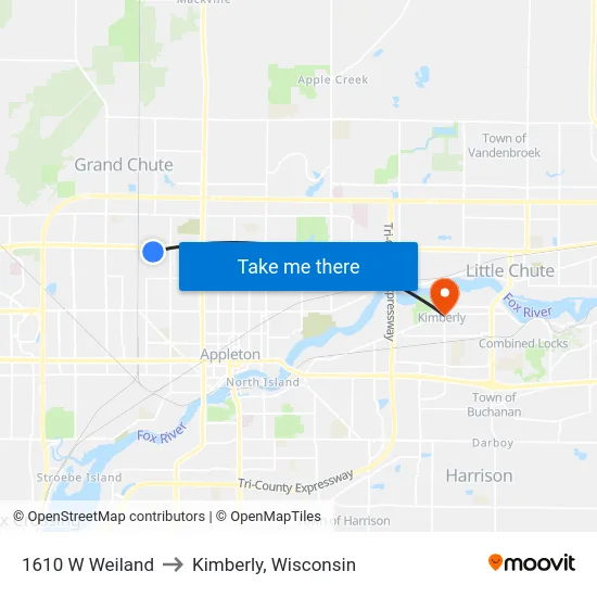 1610 W Weiland to Kimberly, Wisconsin map
