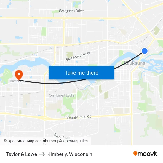 Taylor & Lawe to Kimberly, Wisconsin map