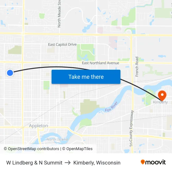 W Lindberg & N Summit to Kimberly, Wisconsin map