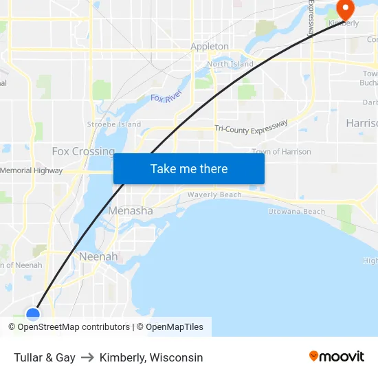 Tullar & Gay to Kimberly, Wisconsin map