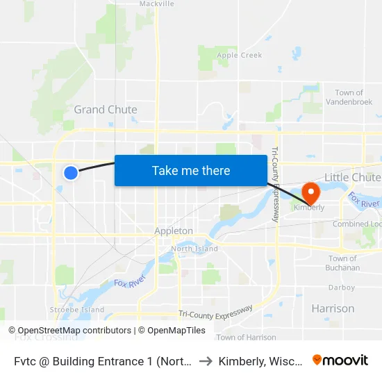 Fvtc @ Building Entrance 1 (Northbound) to Kimberly, Wisconsin map