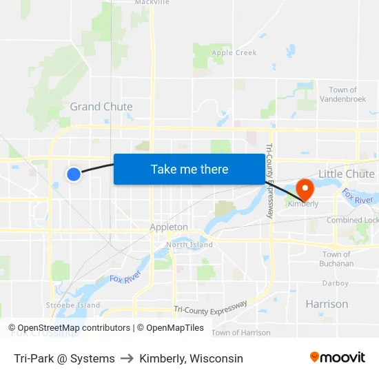 Tri-Park @ Systems to Kimberly, Wisconsin map