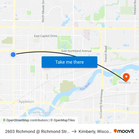 2603 Richmond @ Richmond Street Inn to Kimberly, Wisconsin map