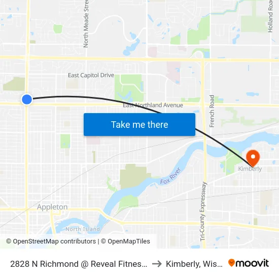 2828 N Richmond @ Reveal Fitness North Drive to Kimberly, Wisconsin map