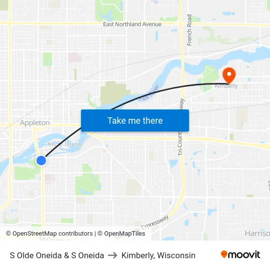 S Olde Oneida & S Oneida to Kimberly, Wisconsin map