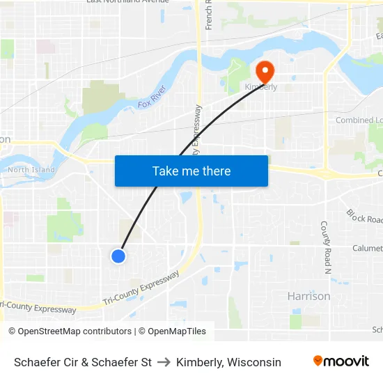 Schaefer Cir & Schaefer St to Kimberly, Wisconsin map