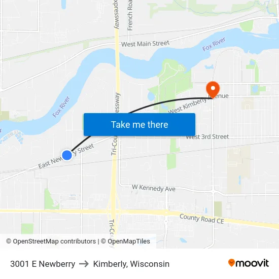 3001 E Newberry to Kimberly, Wisconsin map