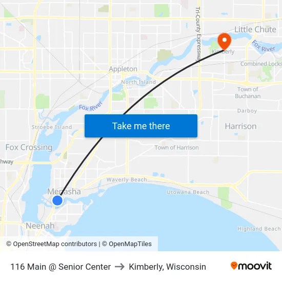116 Main @ Senior Center to Kimberly, Wisconsin map
