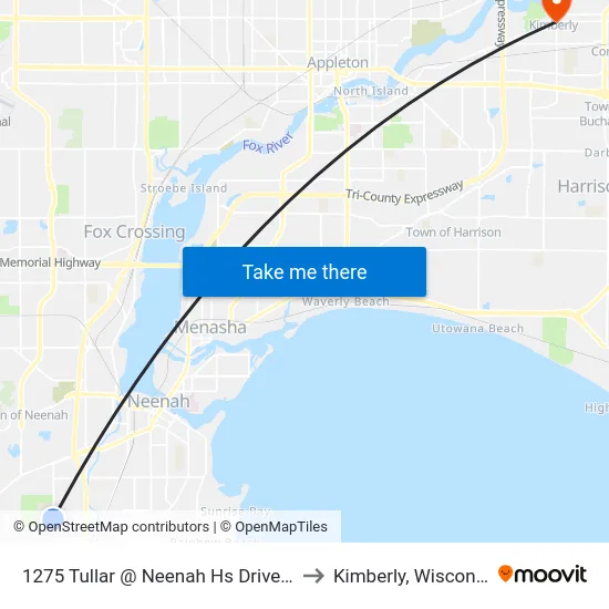 1275 Tullar @ Neenah Hs Driveway to Kimberly, Wisconsin map