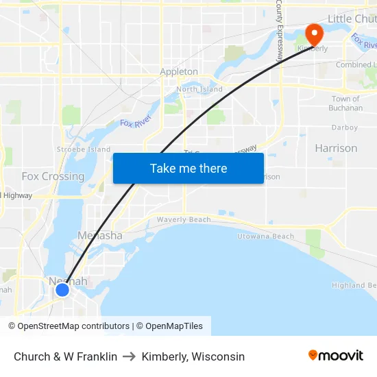 Church & W Franklin to Kimberly, Wisconsin map