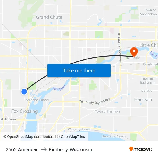 2662 American to Kimberly, Wisconsin map