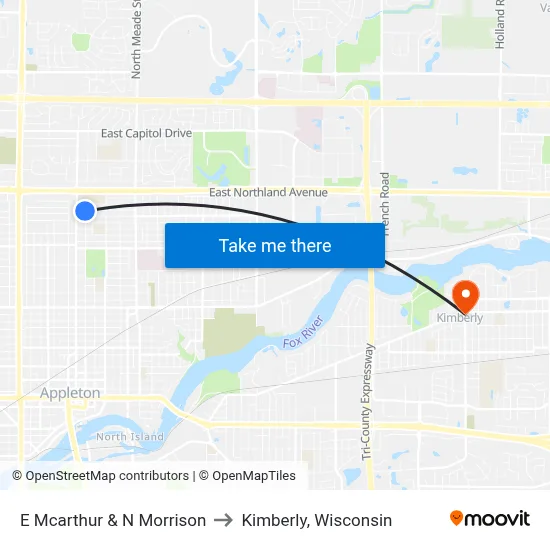 E Mcarthur & N Morrison to Kimberly, Wisconsin map