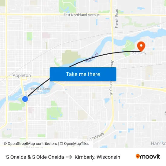 S Oneida & S Olde Oneida to Kimberly, Wisconsin map
