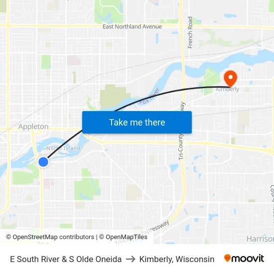 E South River & S Olde Oneida to Kimberly, Wisconsin map