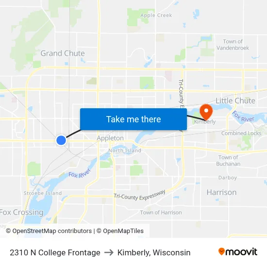 2310 N College Frontage to Kimberly, Wisconsin map