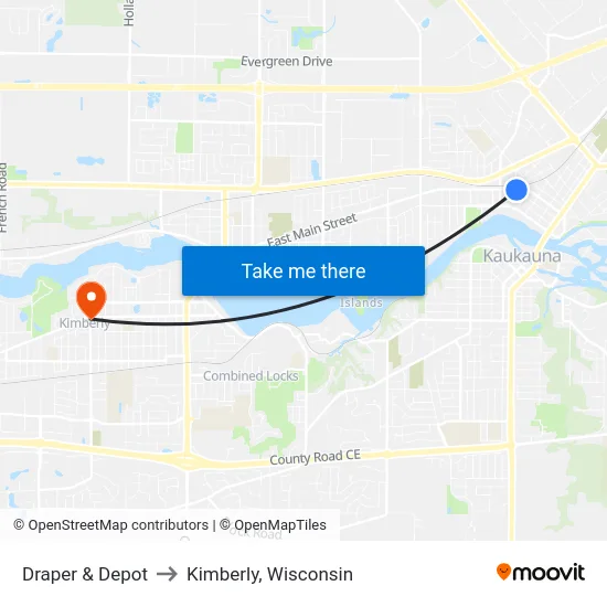 Draper & Depot to Kimberly, Wisconsin map