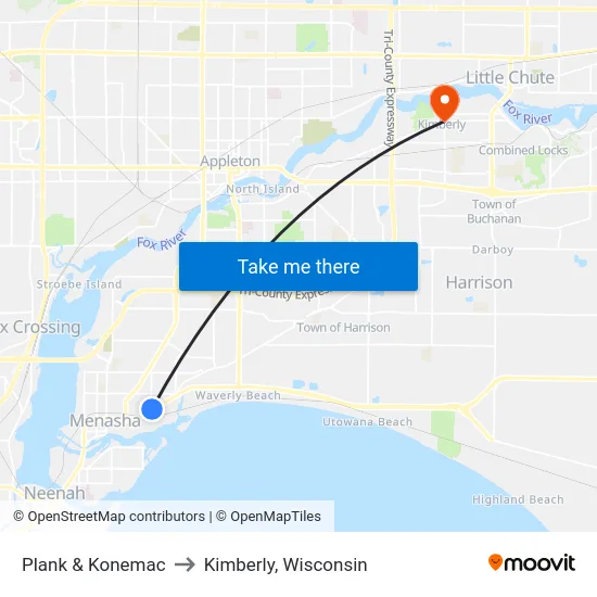 Plank & Konemac to Kimberly, Wisconsin map