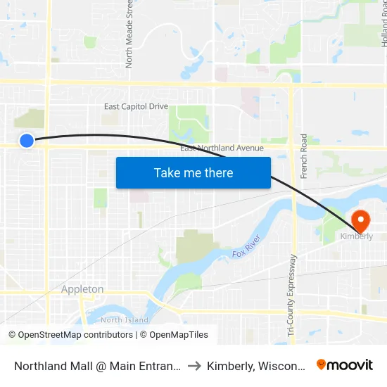 Northland Mall @ Main Entrance to Kimberly, Wisconsin map