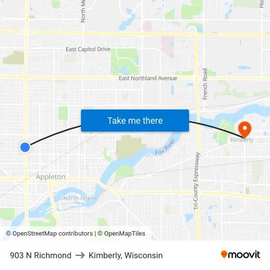 903 N Richmond to Kimberly, Wisconsin map
