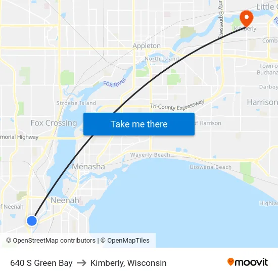 640 S Green Bay to Kimberly, Wisconsin map