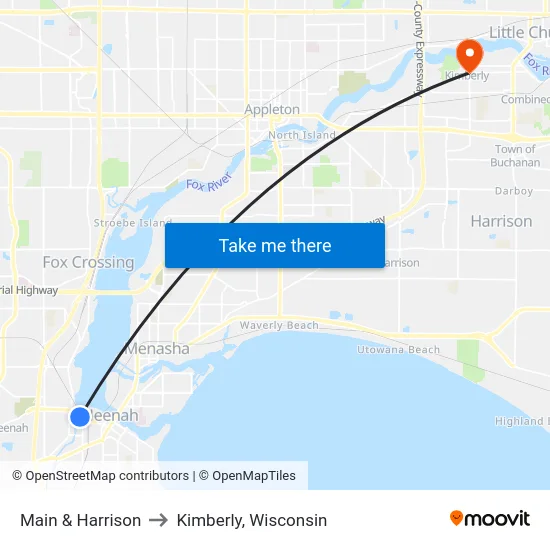 Main & Harrison to Kimberly, Wisconsin map