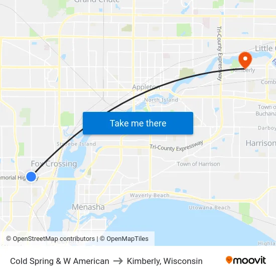 Cold Spring & W American to Kimberly, Wisconsin map