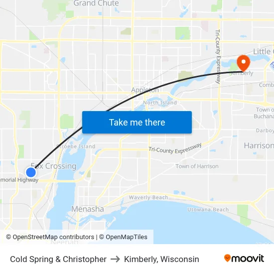 Cold Spring & Christopher to Kimberly, Wisconsin map