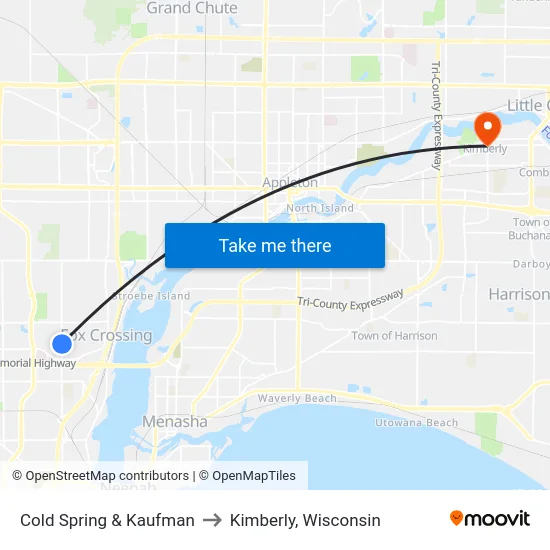 Cold Spring & Kaufman to Kimberly, Wisconsin map