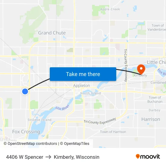4406 W Spencer to Kimberly, Wisconsin map