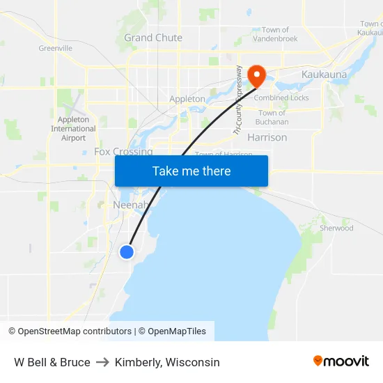 W Bell & Bruce to Kimberly, Wisconsin map