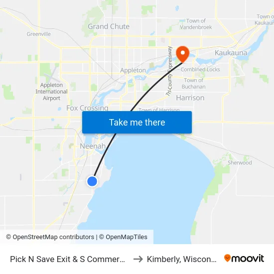 Pick N Save Exit & S Commercial to Kimberly, Wisconsin map