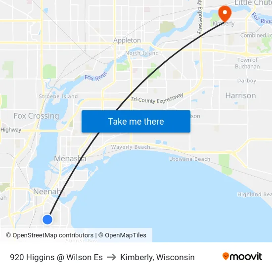920 Higgins @ Wilson Es to Kimberly, Wisconsin map
