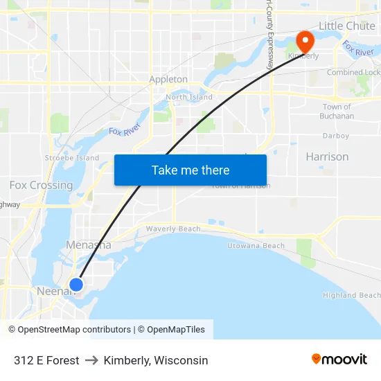 312 E Forest to Kimberly, Wisconsin map