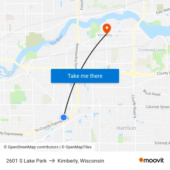 2601 S Lake Park to Kimberly, Wisconsin map