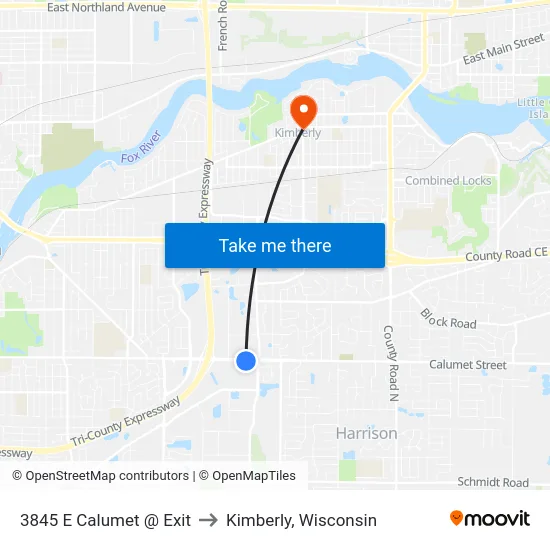 3845 E Calumet @ Exit to Kimberly, Wisconsin map