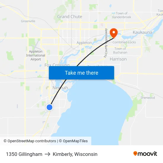 1350 Gillingham to Kimberly, Wisconsin map