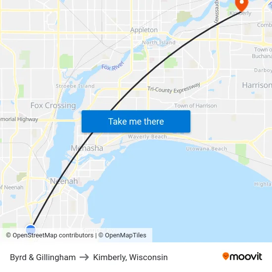 Byrd & Gillingham to Kimberly, Wisconsin map