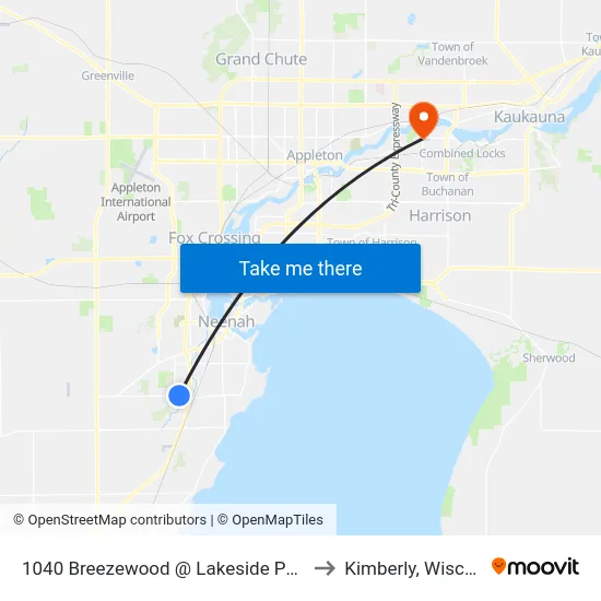 1040 Breezewood @ Lakeside Packaging to Kimberly, Wisconsin map